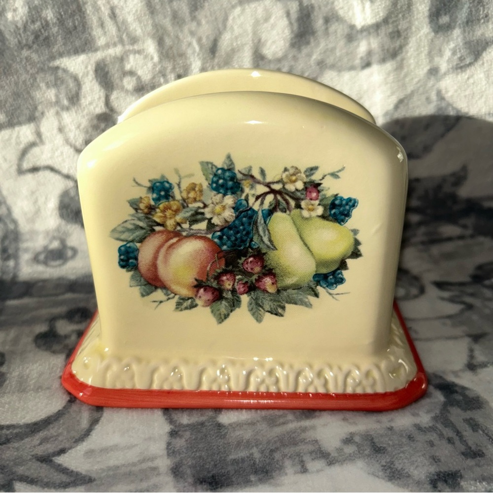 Vintage Avon Sweet Country Harvest Ceramic Napkin Holder - Fruit & Floral Design